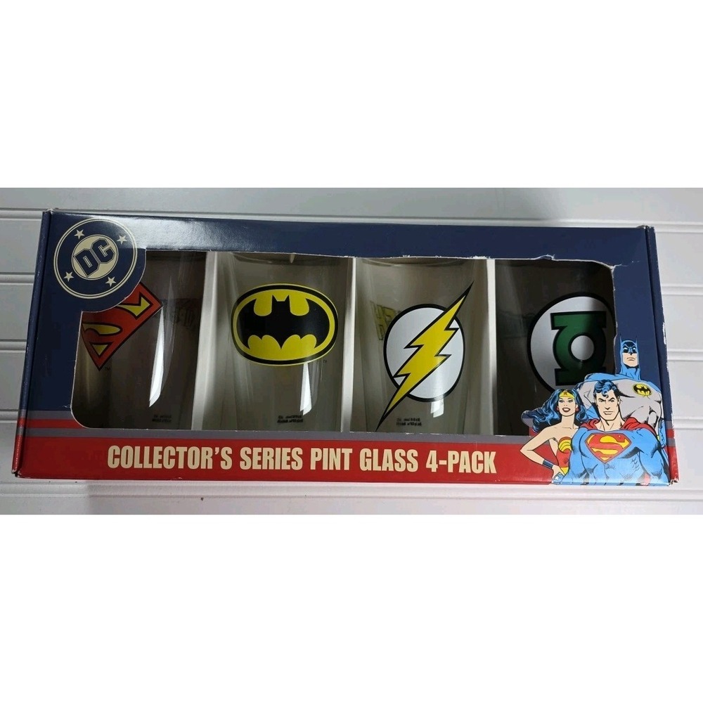 DC Comics: Collectors Series  Set Of 4 Glasses 2012 Batman Superman Flash NIB